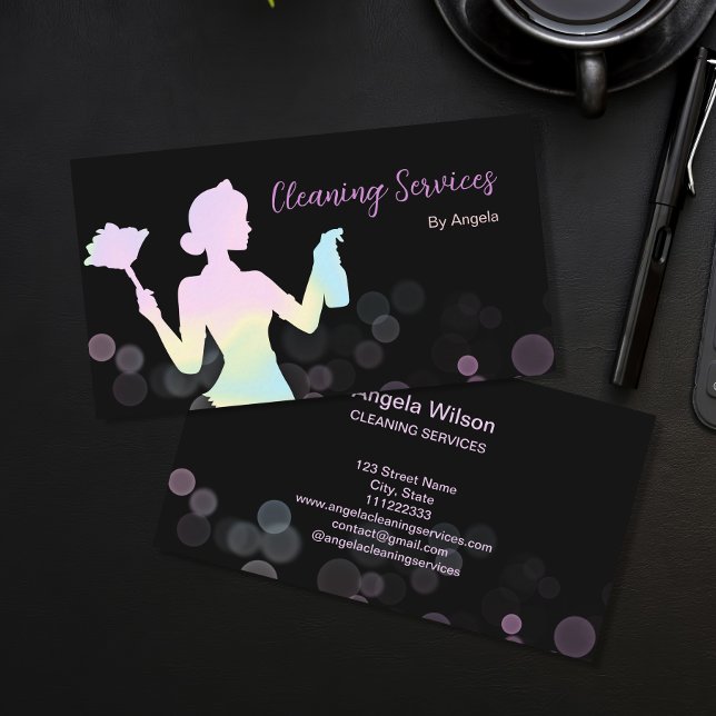 Holographic Maid Cleaning Services Sparkling Chic Business Card (Creator Uploaded)