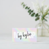 Holographic makeup artist bold signature script business card (Standing Front)
