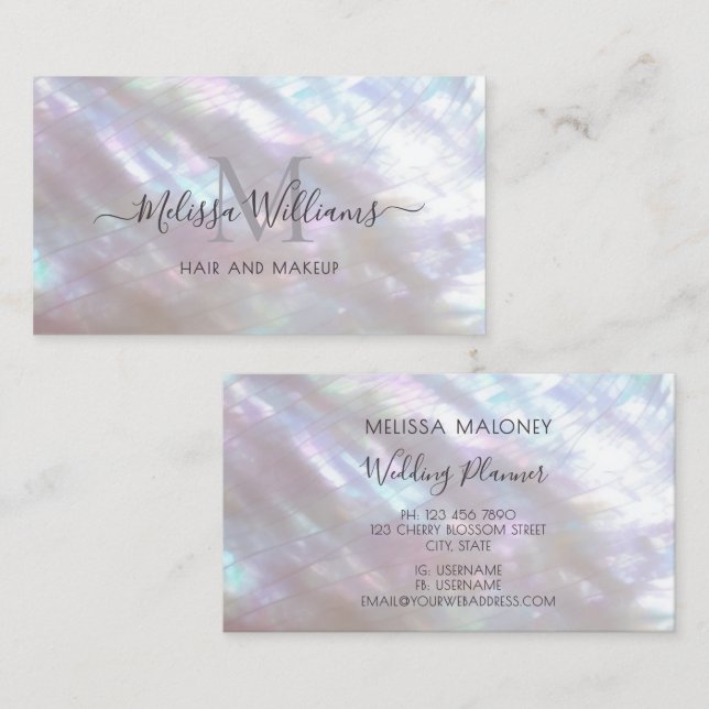 Holographic Makeup Artist Monogram Business Card (Front/Back)