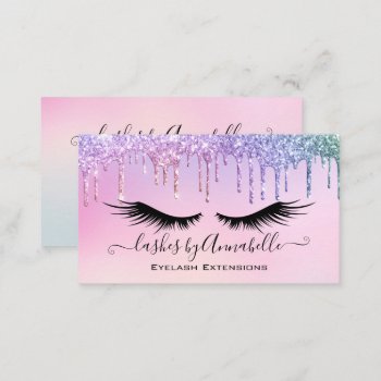 Holographic Makeup Eyelashes Sparkle Glitter Drip  Business Card by MG_BusinessCards at Zazzle