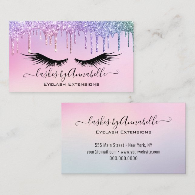 Holographic Makeup EyeLashes Sparkle Glitter Drip  Business Card (Front/Back)
