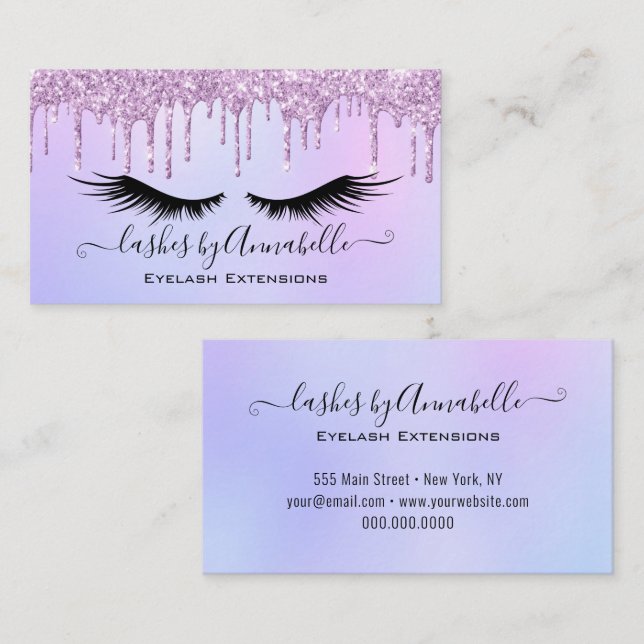Holographic Makeup EyeLashes Sparkle Glitter Drip  Business Card (Front/Back)