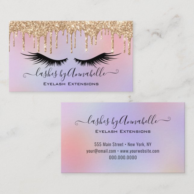 Holographic Makeup EyeLashes Sparkle Glitter Drip  Business Card (Front/Back)