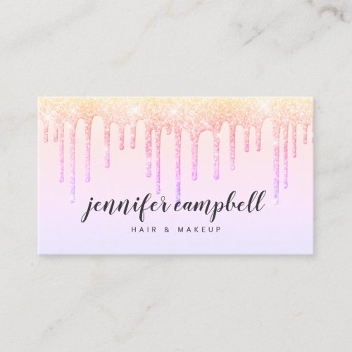 Holographic makeup hair pastel pink glitter drips business card