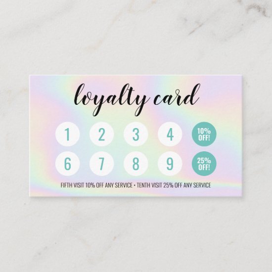 Holographic makeup hair script salon loyalty card