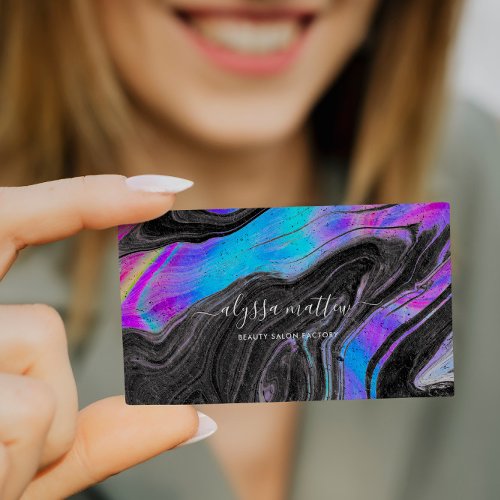 Holographic Marble Elegant Trendy Personalized Business Card