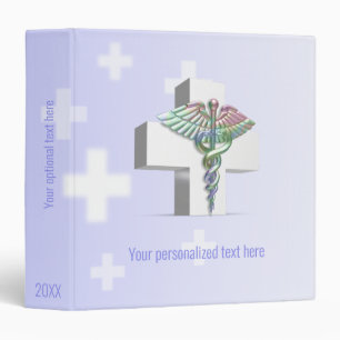 Holographic Medical 3D Caduceus White Cross 3 Ring Binder
