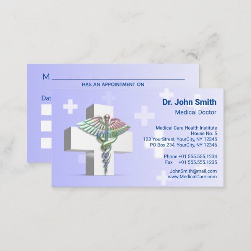 Holographic Medical 3D Caduceus White Cross Appointment Card