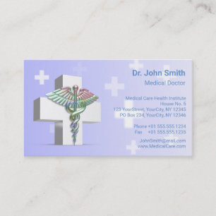 Holographic Medical 3D Caduceus White Cross Business Card