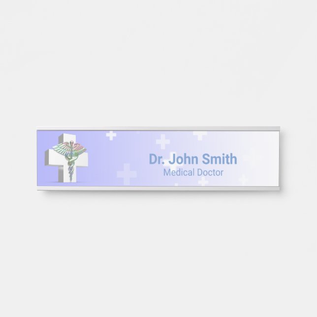 Holographic Medical 3D Caduceus White Cross Door Sign (Front)