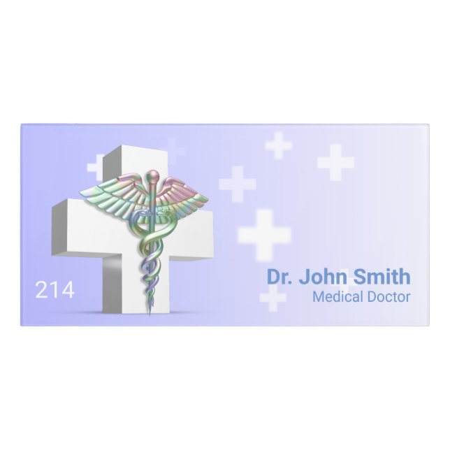 Holographic Medical 3D Caduceus White Cross Door Sign (Classic Front)