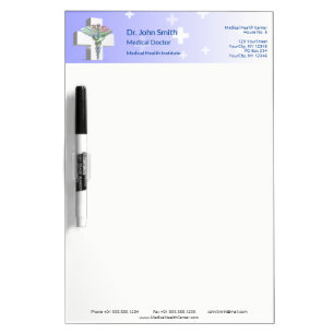 Holographic Medical 3D Caduceus White Cross Dry Erase Board