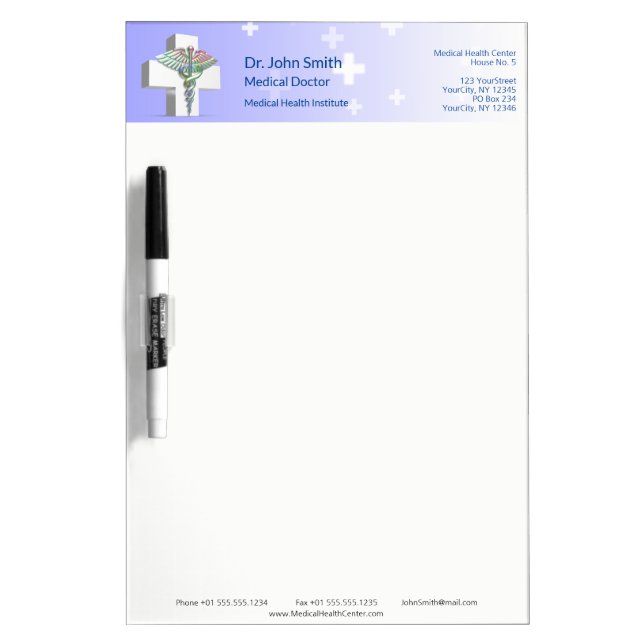 Holographic Medical 3D Caduceus White Cross Dry Erase Board (Front)