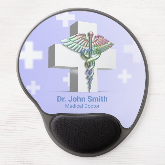 Holographic Medical 3D Caduceus White Cross Gel Mouse Pad (Front)