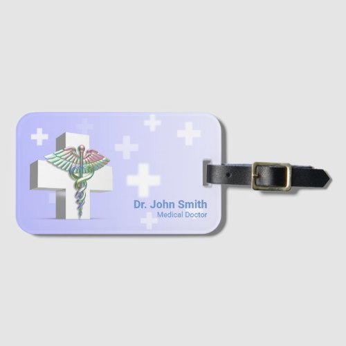 Holographic Medical 3D Caduceus White Cross Luggage Tag