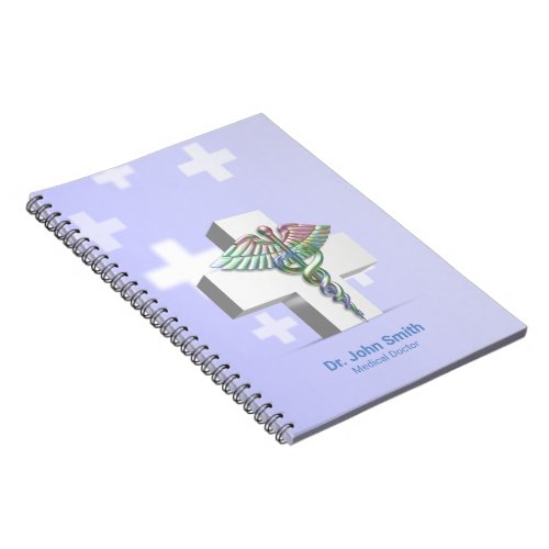Holographic Medical 3D Caduceus White Cross Notebook