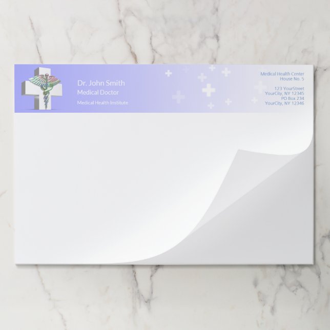 Holographic Medical 3D Caduceus White Cross Paper Pad (Folded)