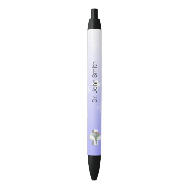 Holographic Medical 3D Caduceus White Cross Pen (Front Vertical)
