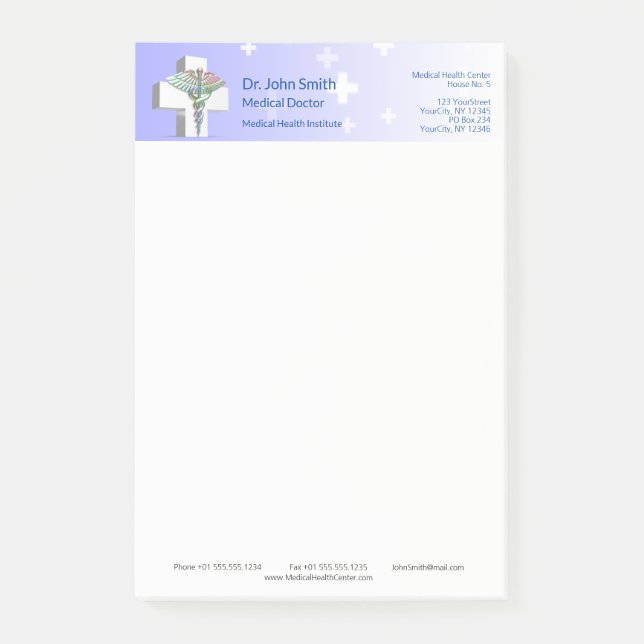 Holographic Medical 3D Caduceus White Cross Post-it Notes (Front)