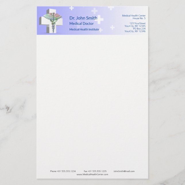 Holographic Medical 3D Caduceus White Cross Stationery (Front)