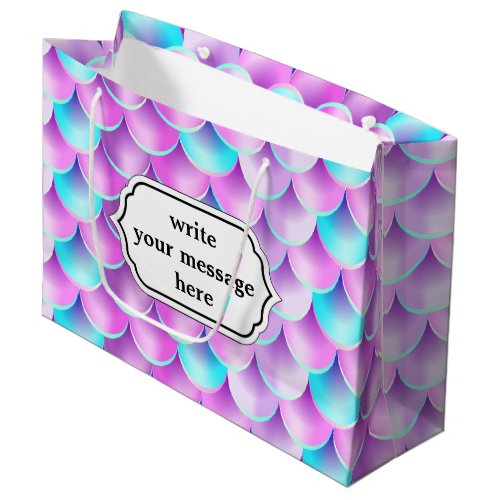 Holographic mermaid pattern blue purple large gift bag