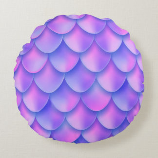 Holographic mermaid tail, vibrant foil texture. round pillow