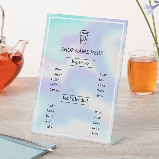 Holographic | Minimalist Café Just Coffee Menu Pedestal Sign (In SItu)