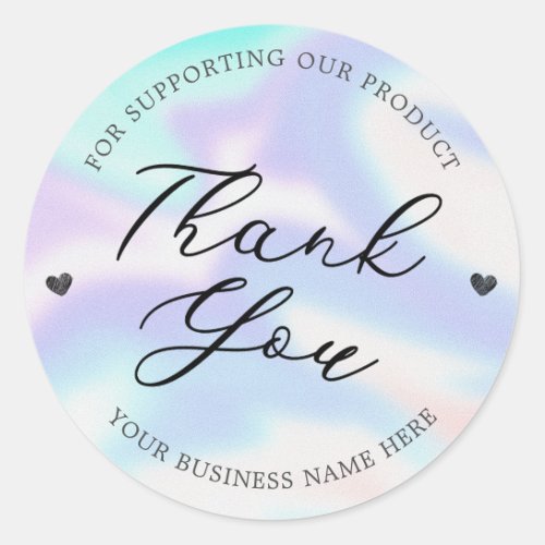 Holographic Minimalist Heart Thank You Business Classic Round Sticker
