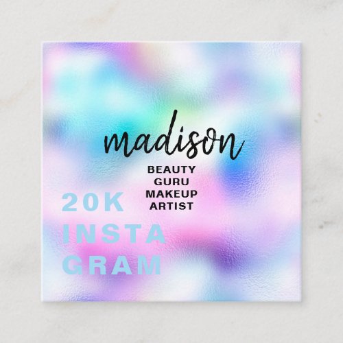 Holographic modern colorful beauty guru custom square business card