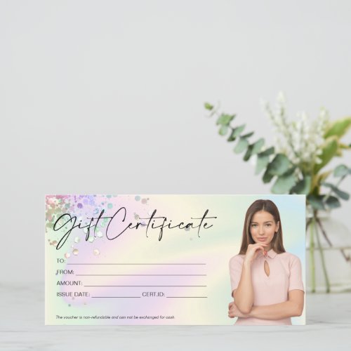 holographic modern gift card certificate add logo 