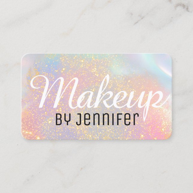 Holographic Modern Glam Glitter Makeup Artist  Business Card (Front)