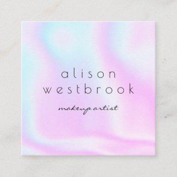 Holographic Modern Makeup Artist Chic Pink Rainbow Square Business Card by moodii at Zazzle