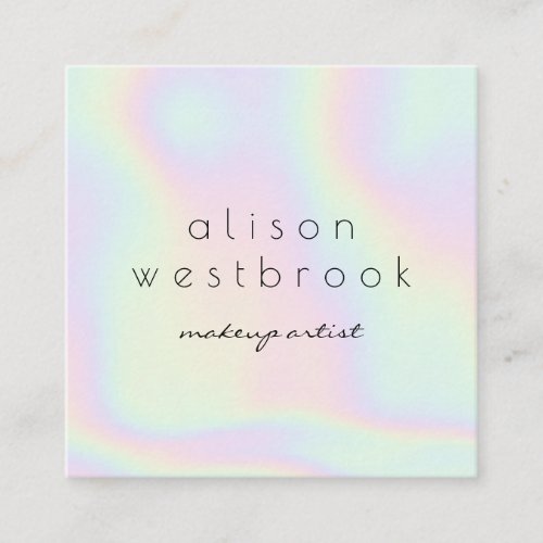Holographic modern makeup artist gradient rainbow square business card