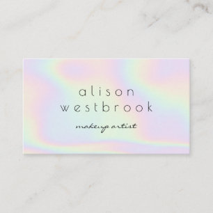 Holographic modern makeup artist pastel rainbow business card