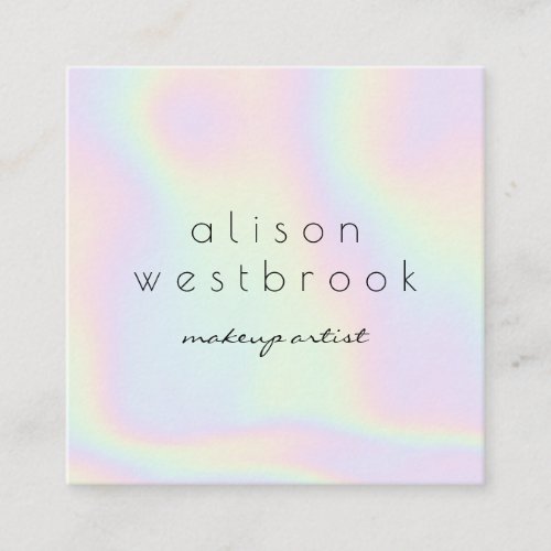 Holographic modern makeup artist pastel rainbow square business card
