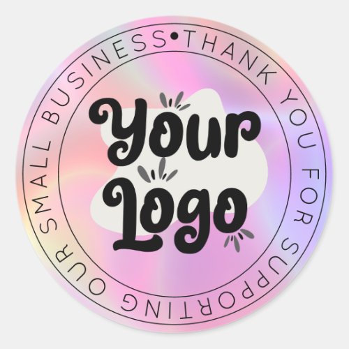 Holographic Modern Minimalist Your Logo Thank You Classic Round Sticker