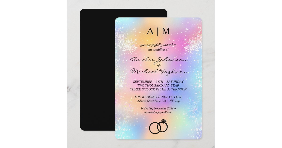 Holographic Modern Monogram Wedding Invitation | Zazzle