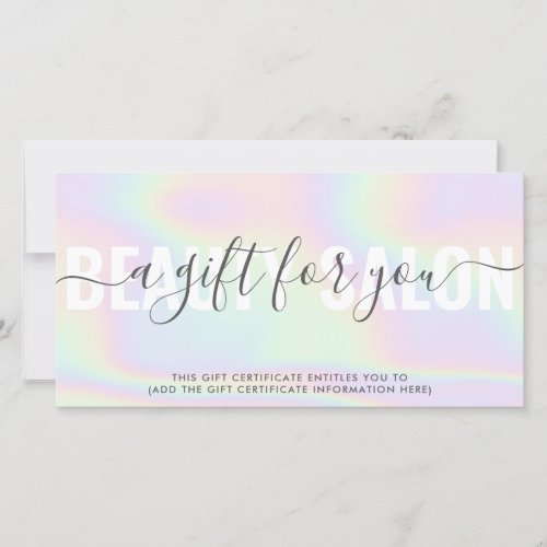 Holographic modern pastel rainbow salon gift card