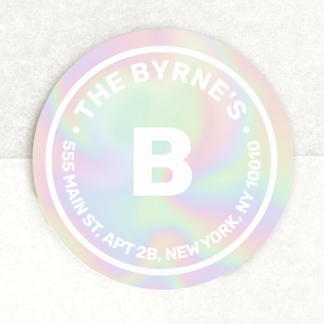Holographic Monogram Address Classic Round Sticker (Creator Uploaded)