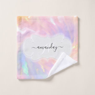 Holographic Monogram Name Pastel Unicorn Girly Wash Cloth