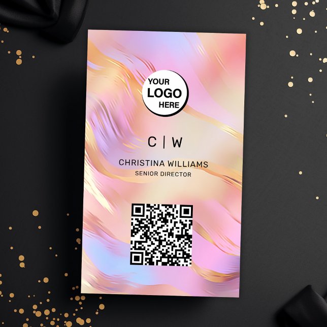 Holographic Monogram Name QR Code Business Card (Holographic Monogram Name QR Code Business Card)