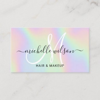 Holographic Monogram Script Makeup & Hair Salon Business Card by BlackEyesDrawing at Zazzle