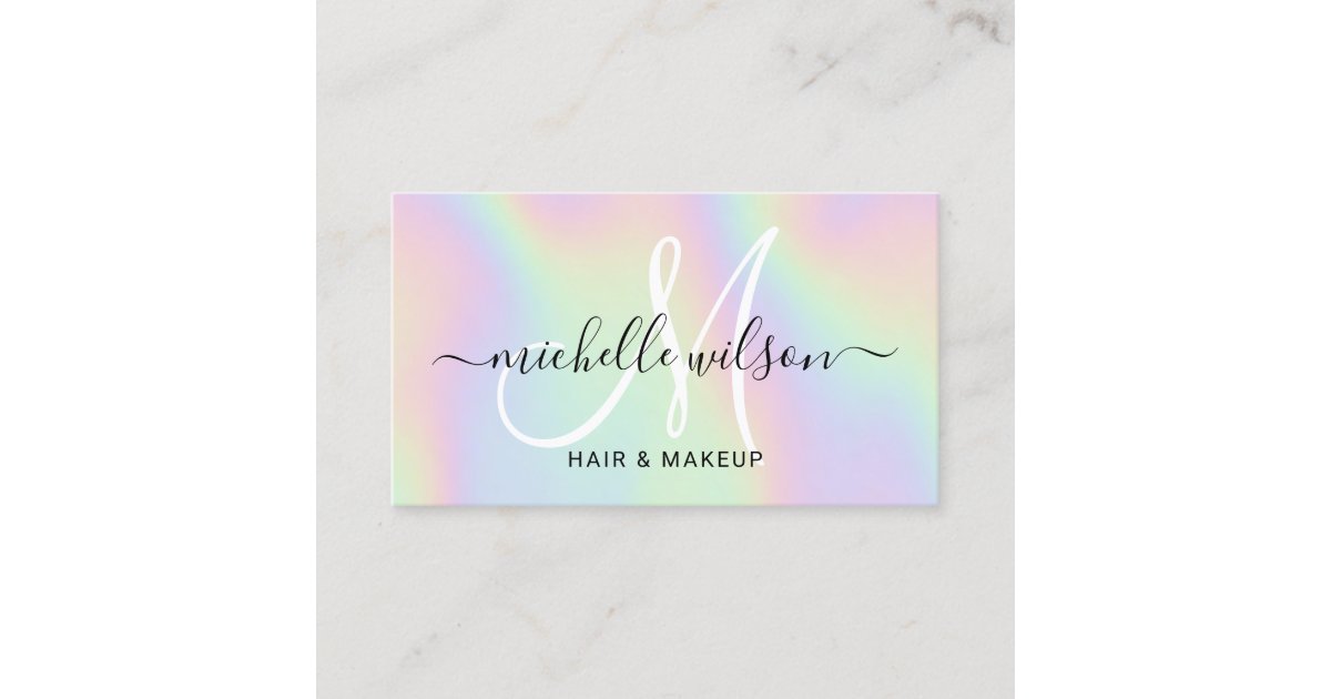 Marked Script Makeup Holographic Monogram Script Makeup & Hair Salon Business Card | Zazzle