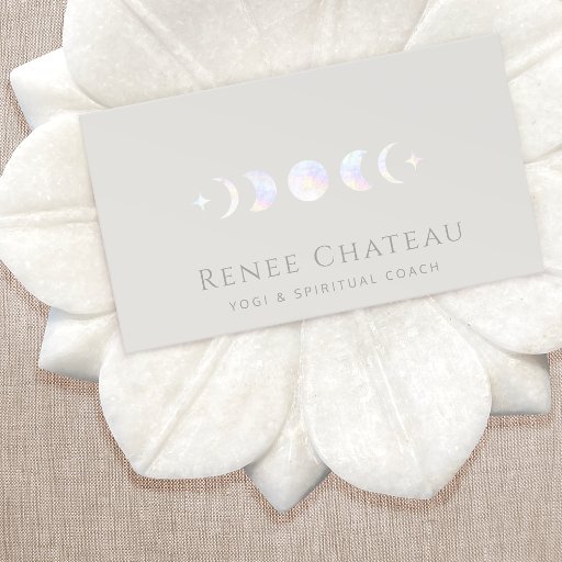 Customizable Holographic Moon Phase Yoga Spiritual Coach Business Card