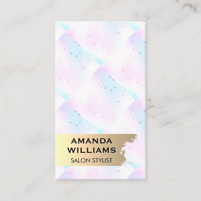 Holographic Mosaic Geometric | Gold Metallic Business Card (Front)