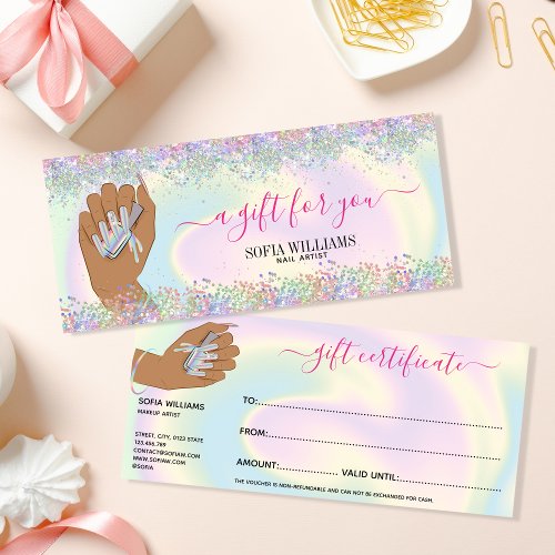 holographic nail salon technician gift certificate