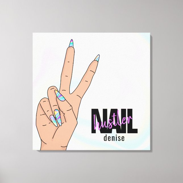 holographic nail salon woman hand nail hustler canvas print (Front)