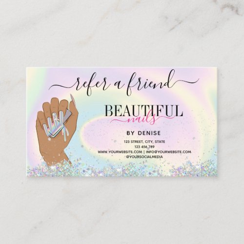 holographic nail salon woman hand nail technician  business card