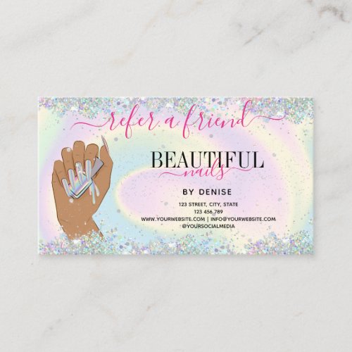 holographic nail salon woman hand nail technician  business card