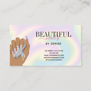 holographic nail salon woman hand nail technician business card
